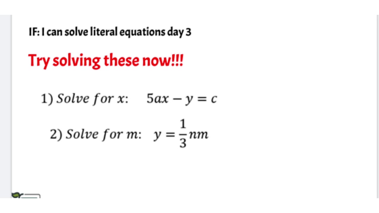 Literal equations 3 with simplifying