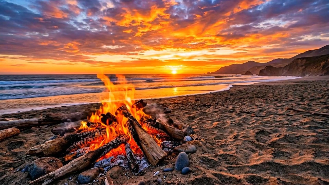 Fireside Bliss on a Golden Shore: Relaxing Beach Bonfire ASMR by Velvet Hearth