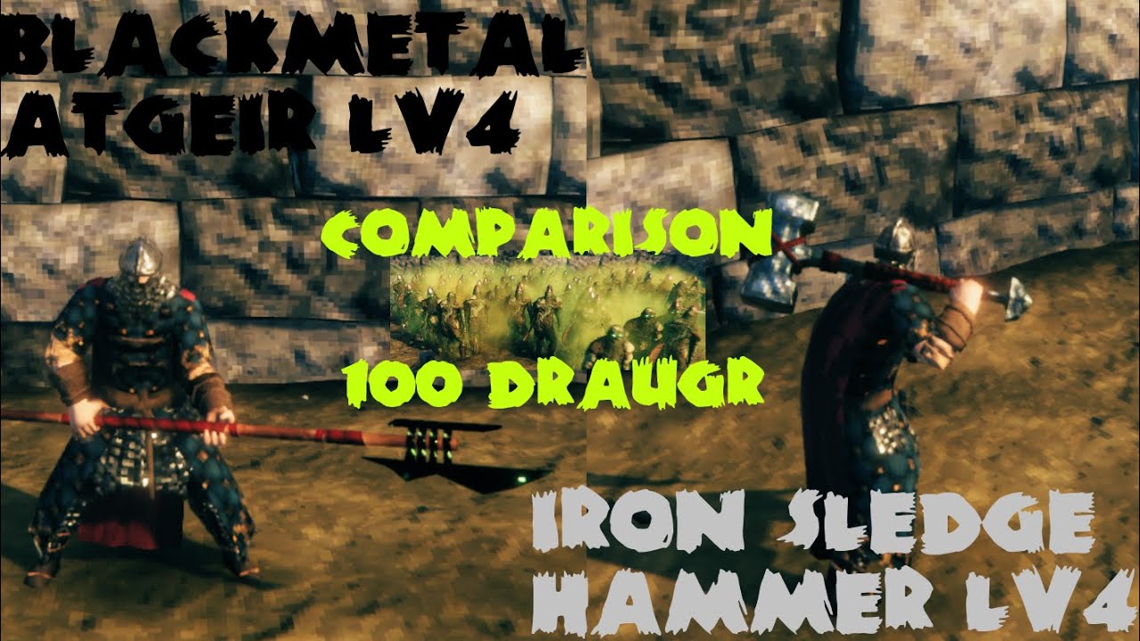 Valheim Blackmetal Atgeir vs Iron Sledgehammer Comparison AOE agains 100 Draugr