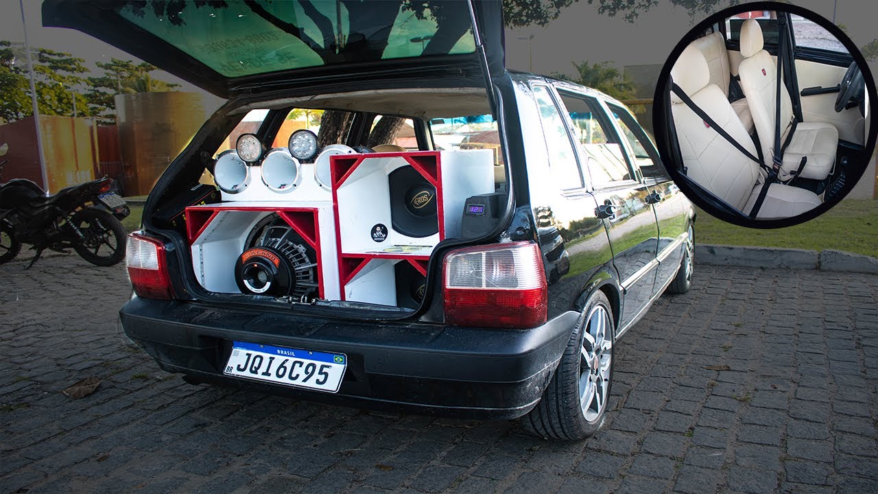 Uno rebaixado com interior bege e um som quadriway tocando forte - Tiago santos vlog