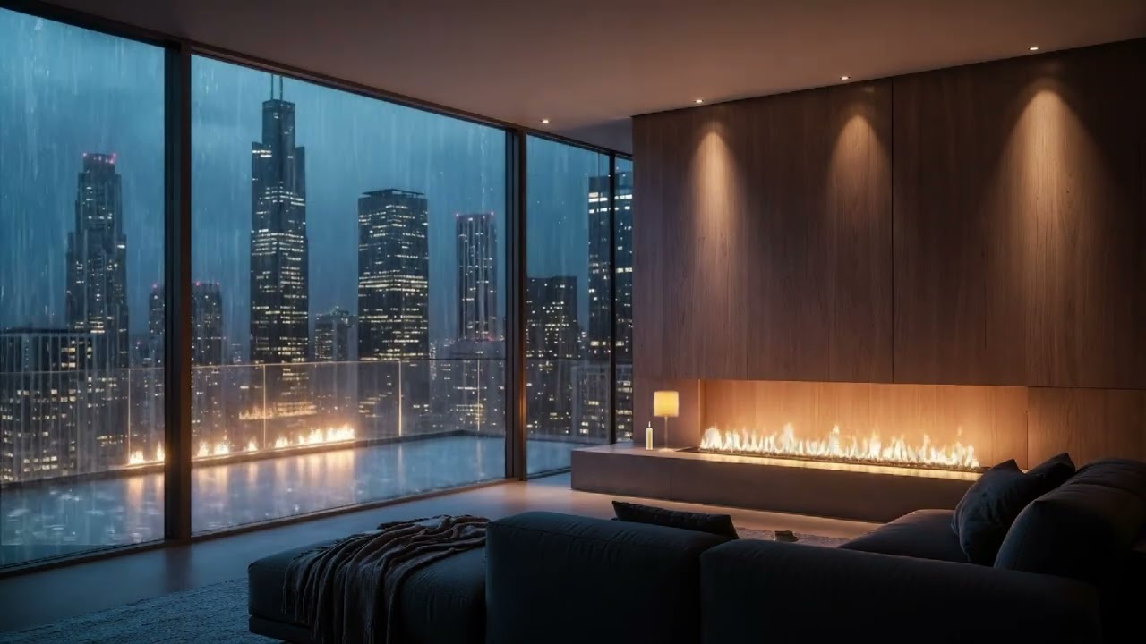 Luxury Bedroom Rain Sounds with Fireplace 🔥 Cozy Rain Ambience for Sleep & Relaxation (3 Hours)