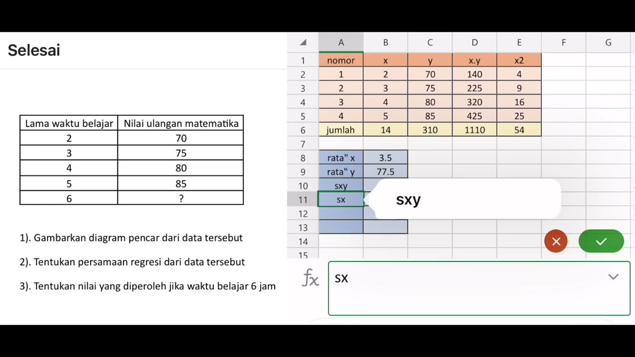 ~tutorial menghitung persamaan garis regresi linear menggunakan Hp di aplikasi MS.Exel~