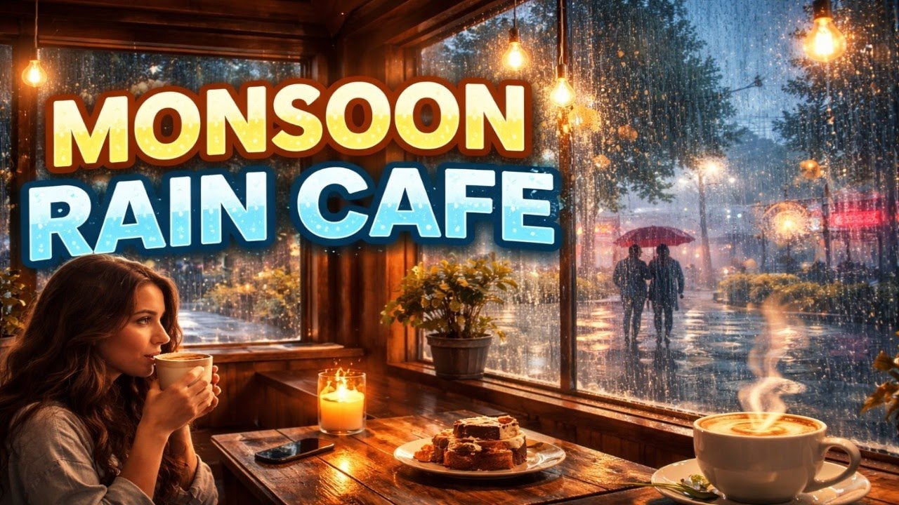 “Cozy Monsoon Rain Café Ambience 🌧️ | Deep Sleep & Relaxing Sounds for Stress Relief”