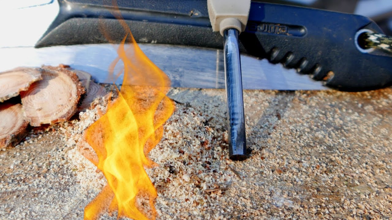 NUR mit Säge & Feuerstahl im Winter Feuer machen!