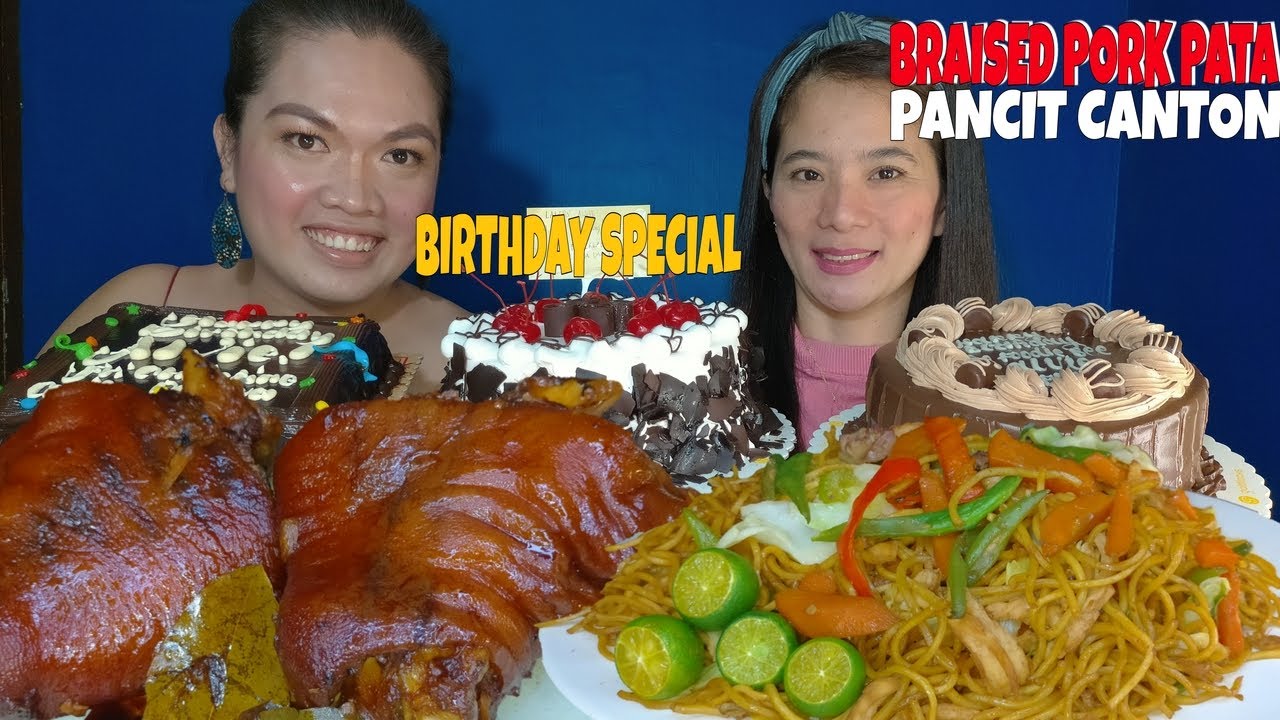 BRAISED PORK PATA PANCIT CANTON MUKBANG | MUKBANG PHILIPPINES | BIRTHDAY SPECIAL
