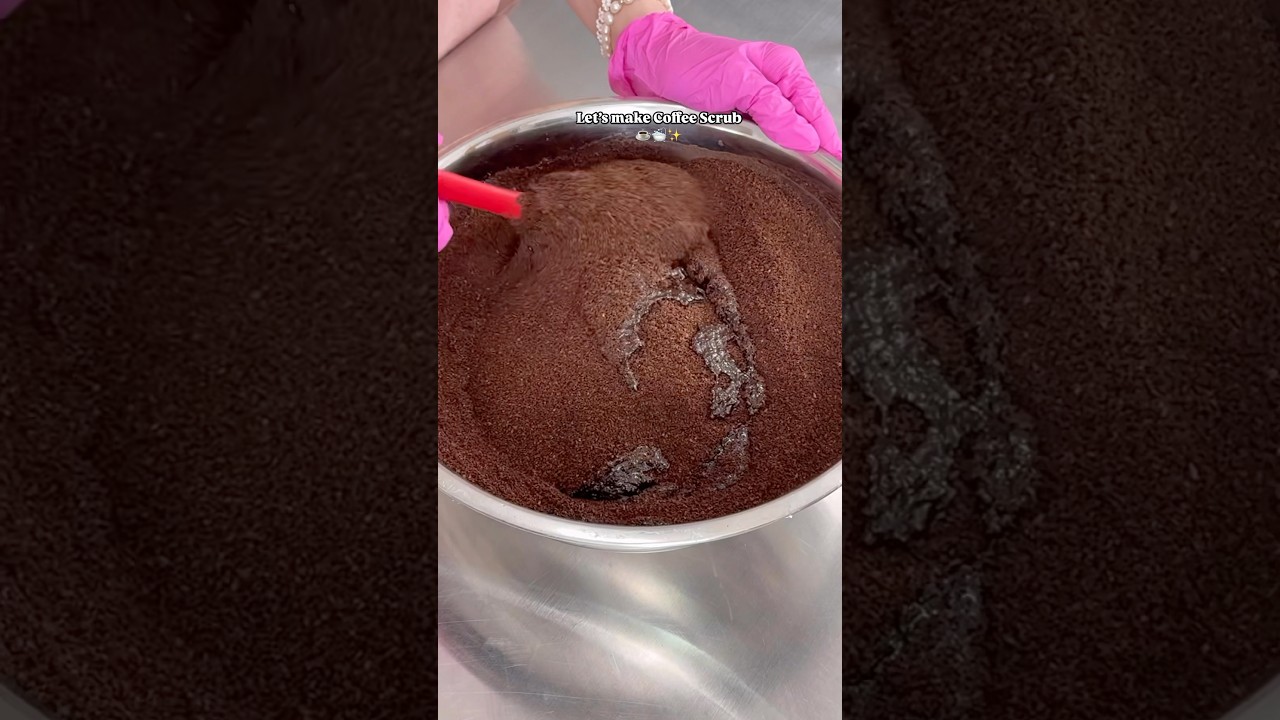 DIY Coffee Scrub ☕️🛁 - click link on screen for formula #diyskincare #bodyscrub #asmr