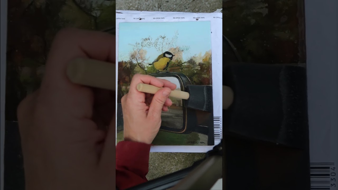 Varnishing time! Little oil painting: Autumn Greetings on a Mirror 