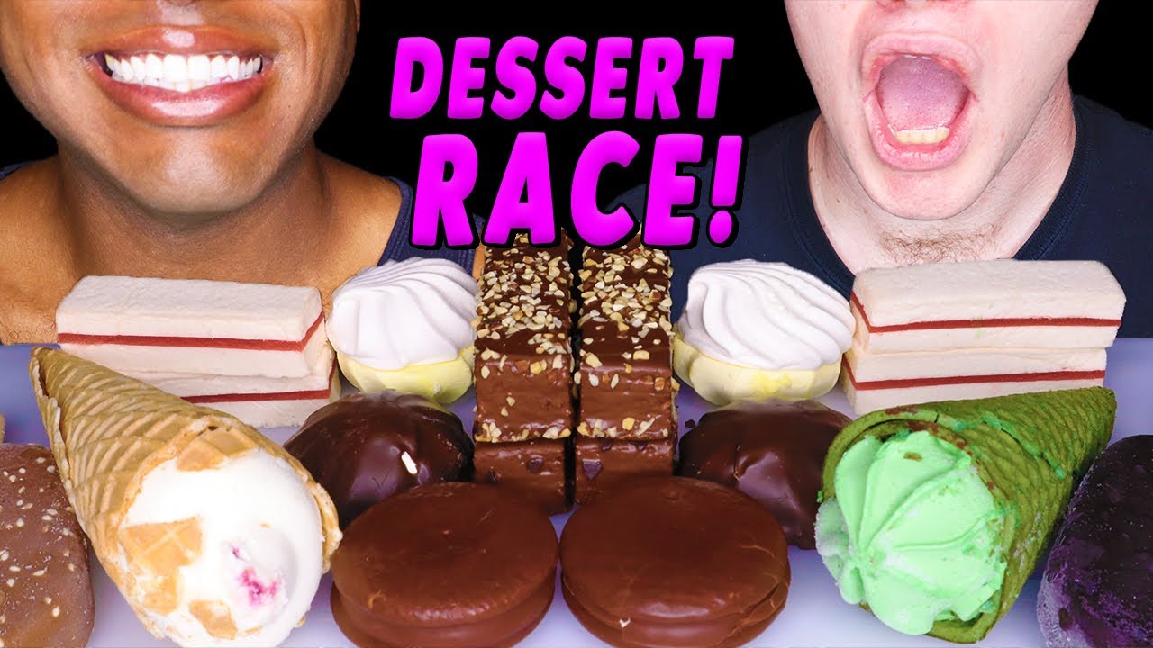 ASMR EUROPEAN DESSERT RACE! *CARAMEL COFFEE ICE CREAM, STRAWBERRY GREEN TEA ICE CREAM* EATING SOUNDS