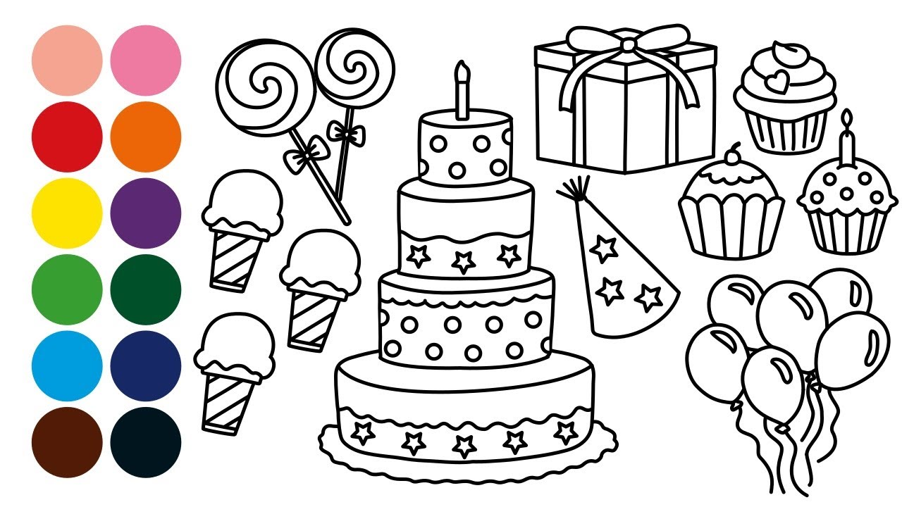 FIESTA DE CUMPLEAÑOS aprender a dibujar y colorear para niños - Dibujos para niños