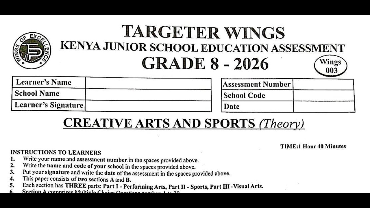 CREATIVE ARTS & SPORTS GRADE 8 TARGETER WINGS 003 (2026) | COMPLETE REVISION & ANSWERS