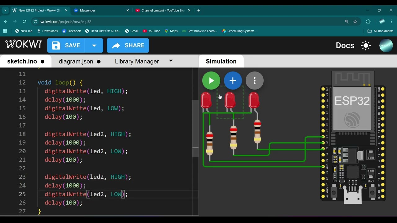 WOKWI Part2 - Create LED Blink with sequence and colors (ESP32)