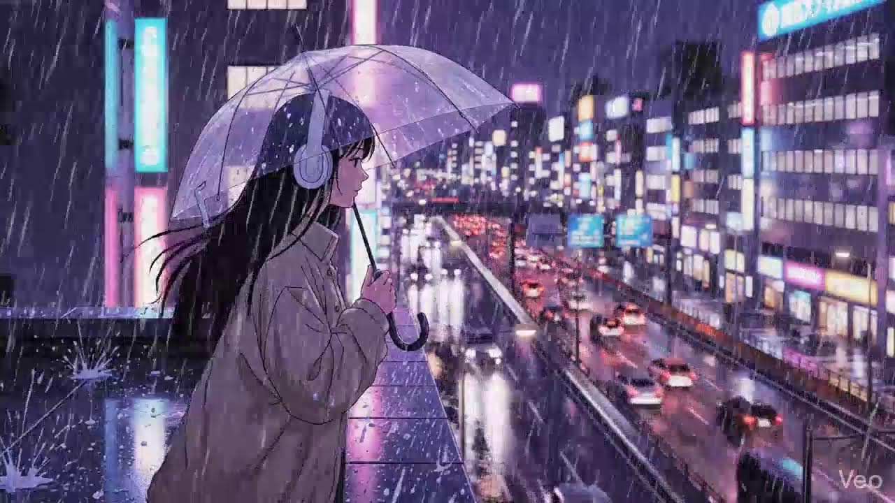 Peaceful Rainy Night 🌧️ Japanese Neon City Lofi