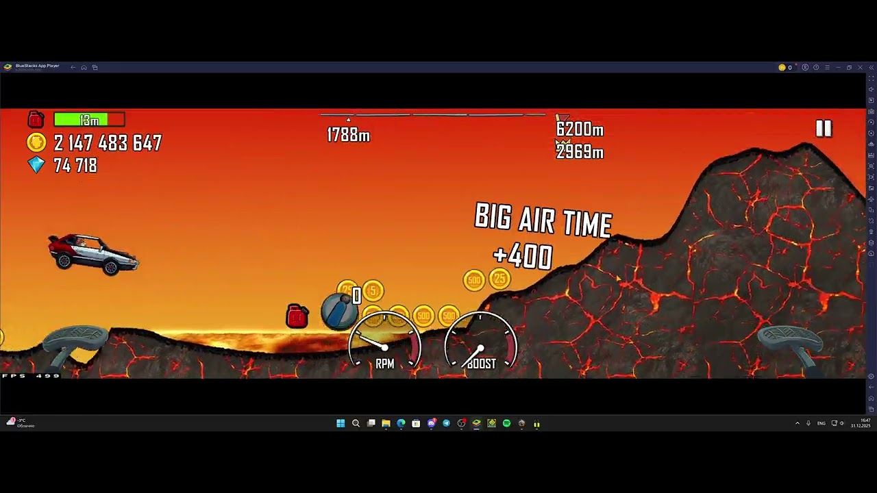 (WR) Hill Climb Racing Fast Car + Volcano 2965m (full run)