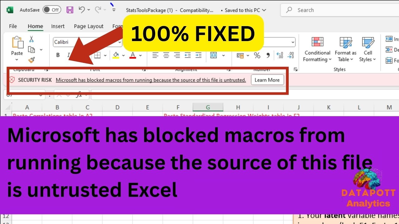 Microsoft has blocked macros from running because the source of this file is untrusted Excel - FIXED