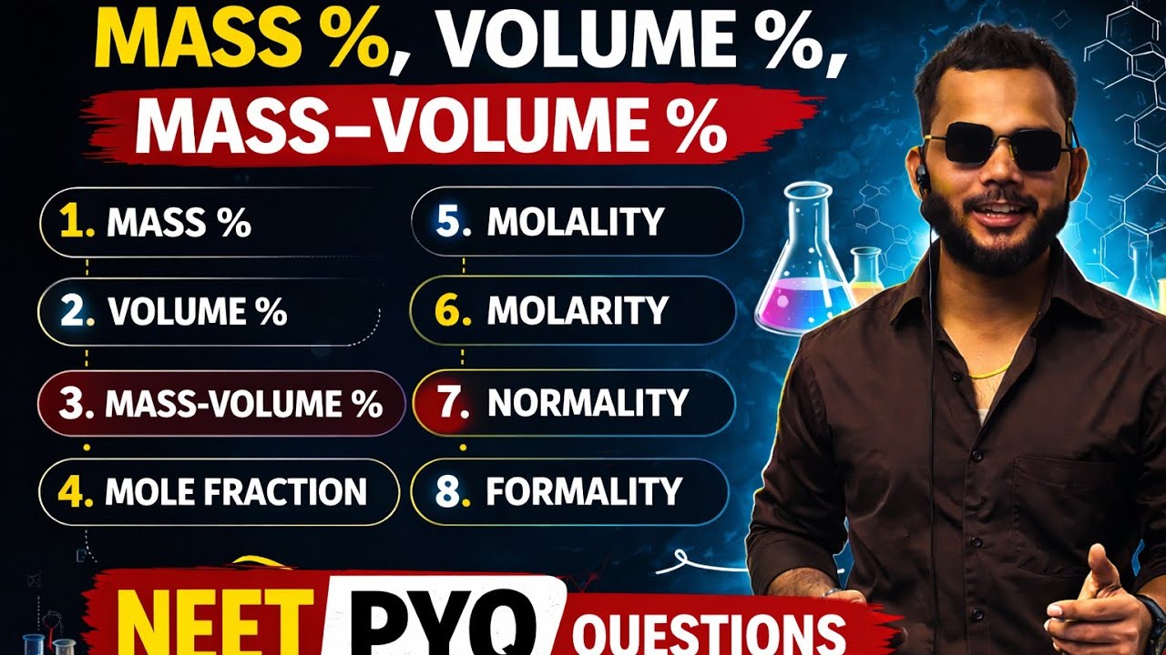 Concentration Terms in Chemistry | Mass %,Volume %,Molarity, Molality,Normality,Mole Fraction | NEET