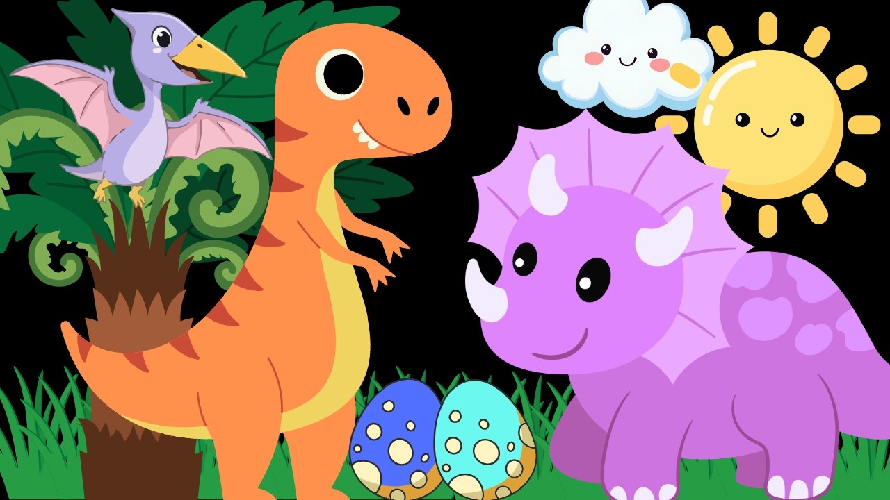 Baby Sensory Cute Dino Friends High Contrast Calming Music #babysensoryvideos