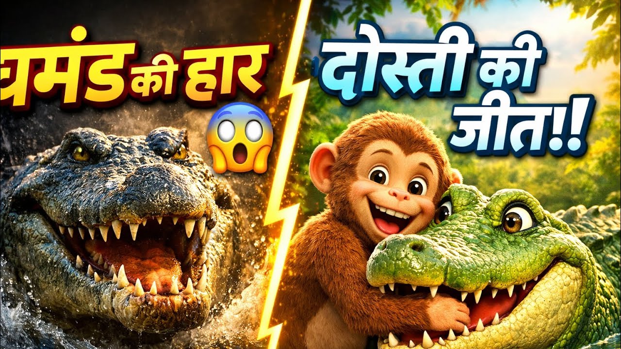 घमंडी मगरमच्छ और समझदार बंदर 🐊🐒 | Happy Moral Jungle Story in Hindi | #junglestory #jungle 
