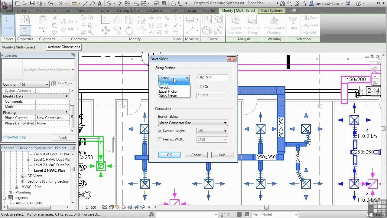 Duct sizing in Revit based on design documents and compare results with mcquay duct sizer program