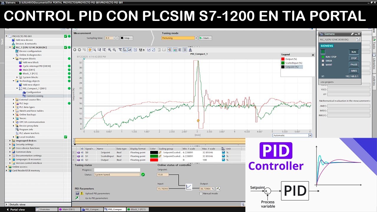 TIA PORTAL: Proyecto PID usando PLCSIM con PLC S7 1200