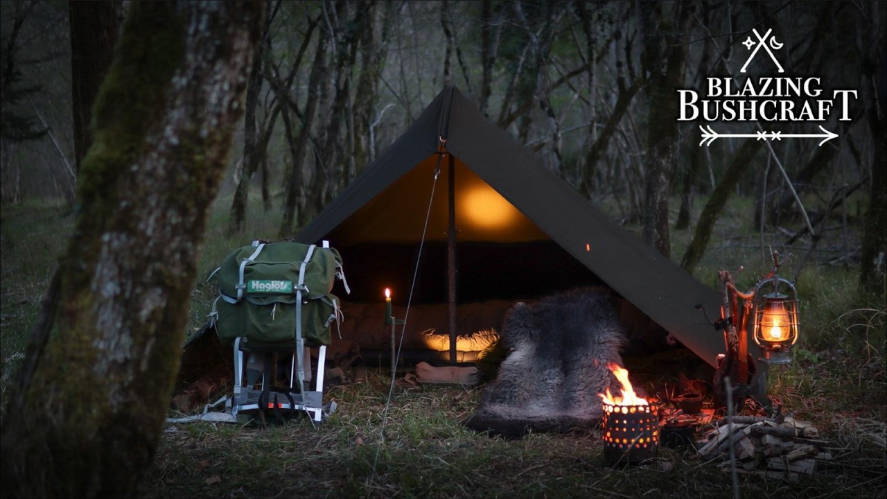 Solo Riverside Bushcraft Camp / Canvas Shelter - Trapezo Mid / Crafting / Cooking