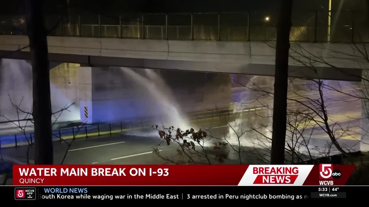 Water main break over Expressway in Quincy