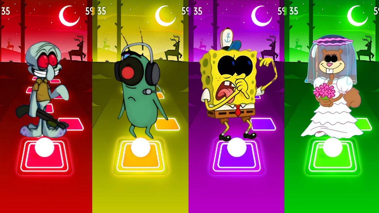 SPONGEBOB Exe 🆚 MR KRABS Exe 🆚 SQUIDWARD Exe 🆚 SANDY CHEEKS Exe | Tiles Hop Battle