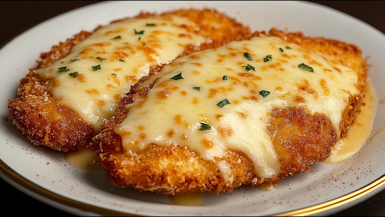 Oh My God, So Delicious! Crispy chicken schnitzel with cheese! You Must Try!