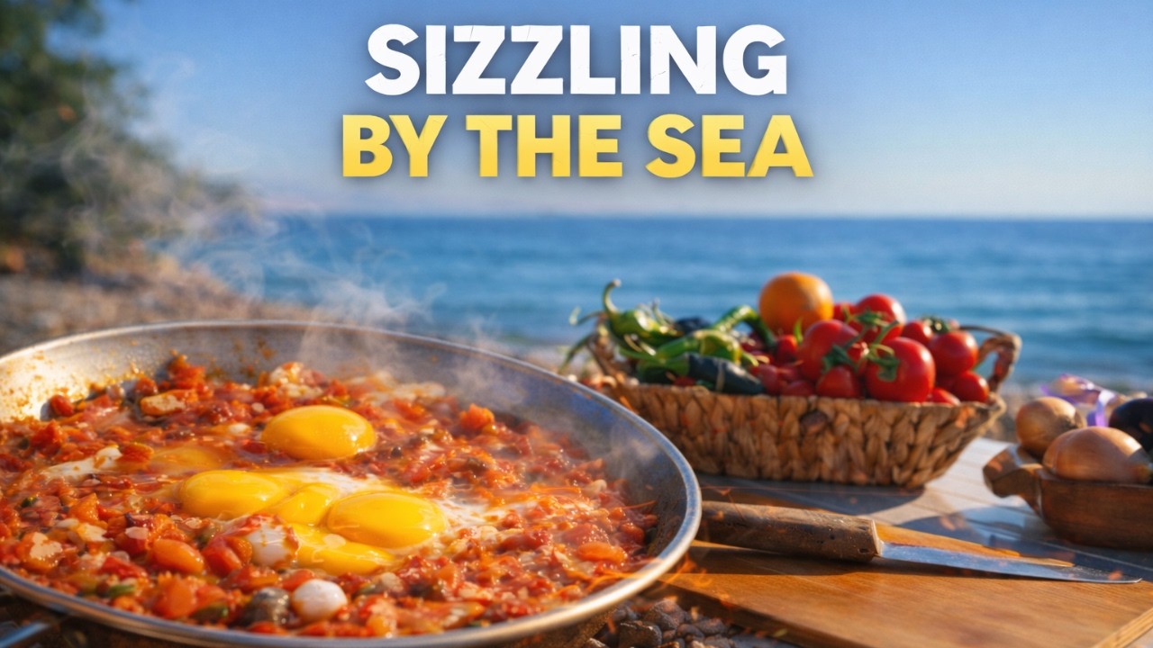 Sizzling Vegetable Omelette on the Beach | Outdoor Saj Cooking ASMR 🌊🔥