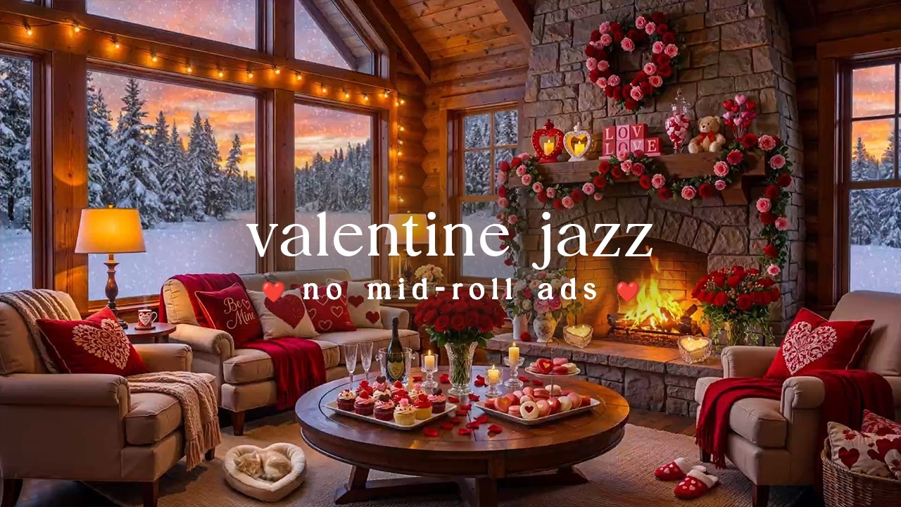 🔥 Valentine’s Day Jazz (NO MID-ROLL ADS) – Cozy Warm Fireplace Ambience For Study & Work