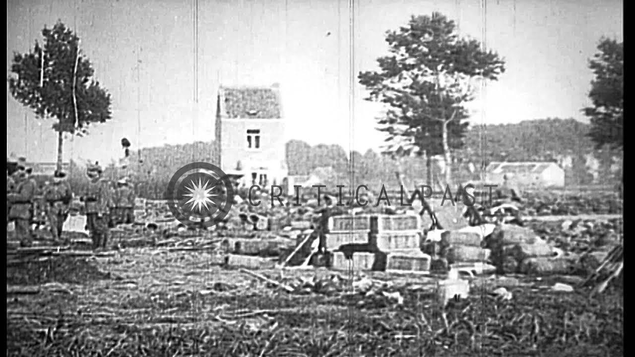 German soldiers fire artillery on the front in Antwerp Belgium during World War 1...HD Stock Footage