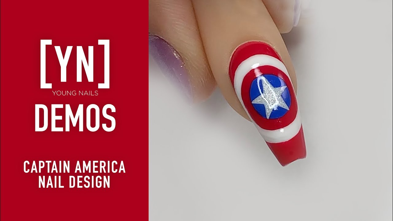 Young Nails Nail Demo - Captain America Nail Design - Gel Paint Nails