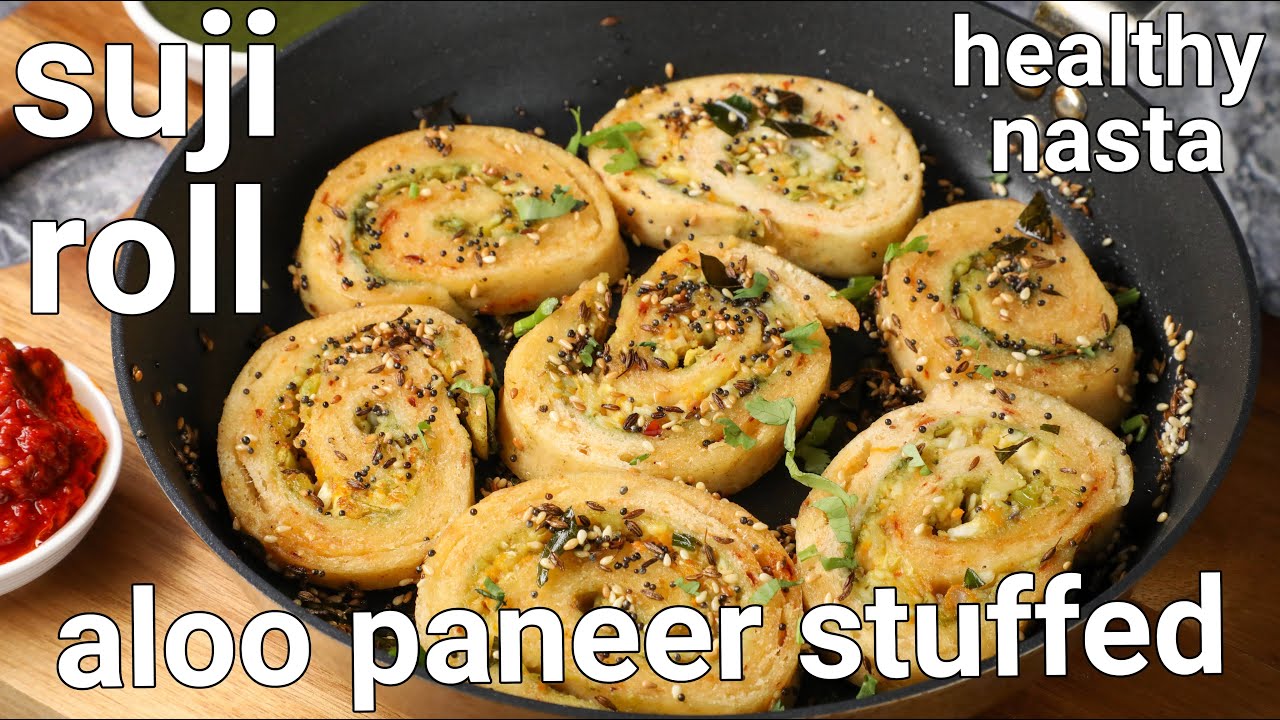 aloo paneer stuffed suji roll nasta recipe - kids snacks recipes | sooji ka nasta | rava roll recipe