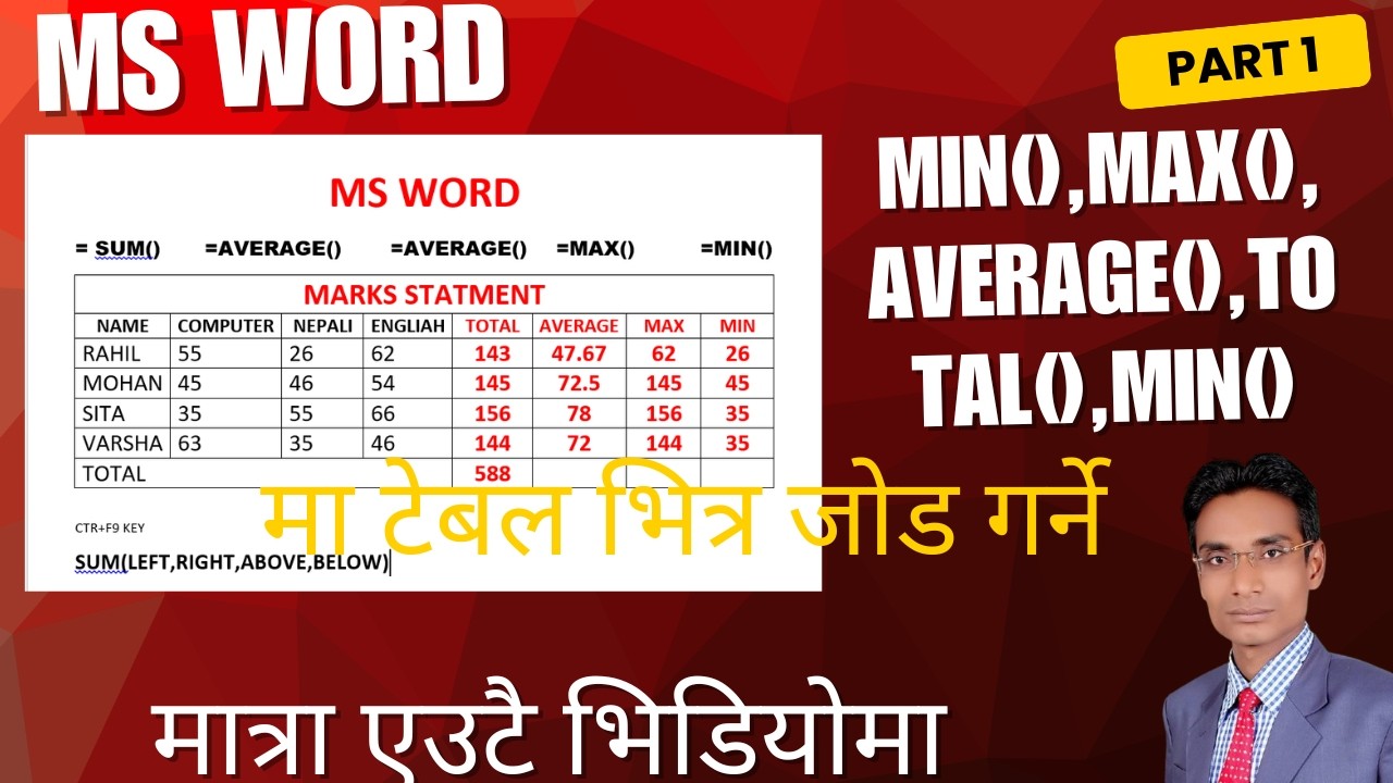 how to do calculation in ms word(एउटे भिडियोमा एम एस वर्डमा हिसाबकिताब गर्न सिक्छौ।