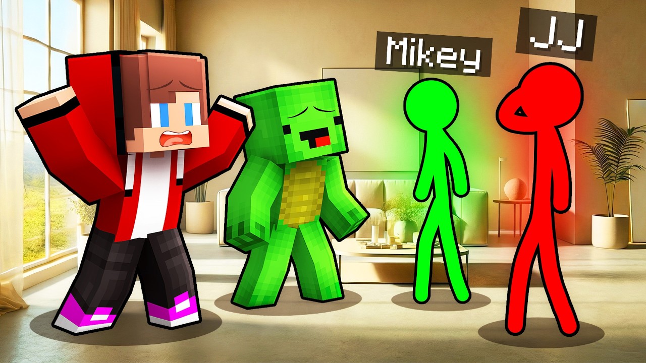 JJ and Mikey Met Their STICKMAN Clones - Minecraft Maizen