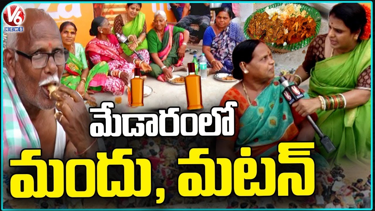 Liquor and Non Veg Dawat In Medaram | Teenmaar Chandravva Interact With Public | V6 News