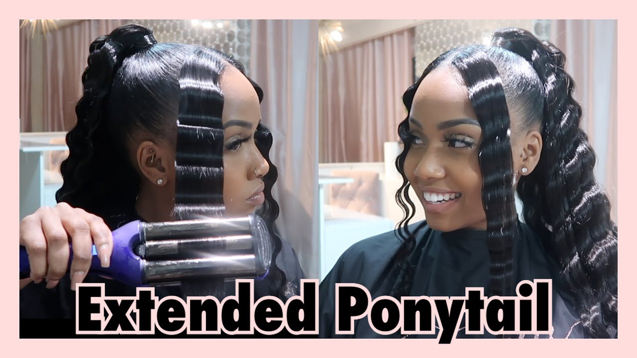 How To: Invisible Sew In Ponytail With 2 Bangs || Crimped Ponytail