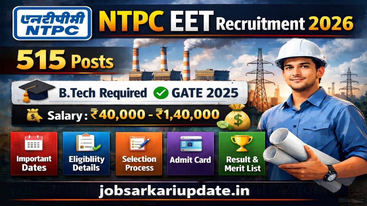 NTPC EET Recruitment 2026 | 515 Vacancy | Through GATE 2025 | Salary 40-1.4 Lakh PSU Job