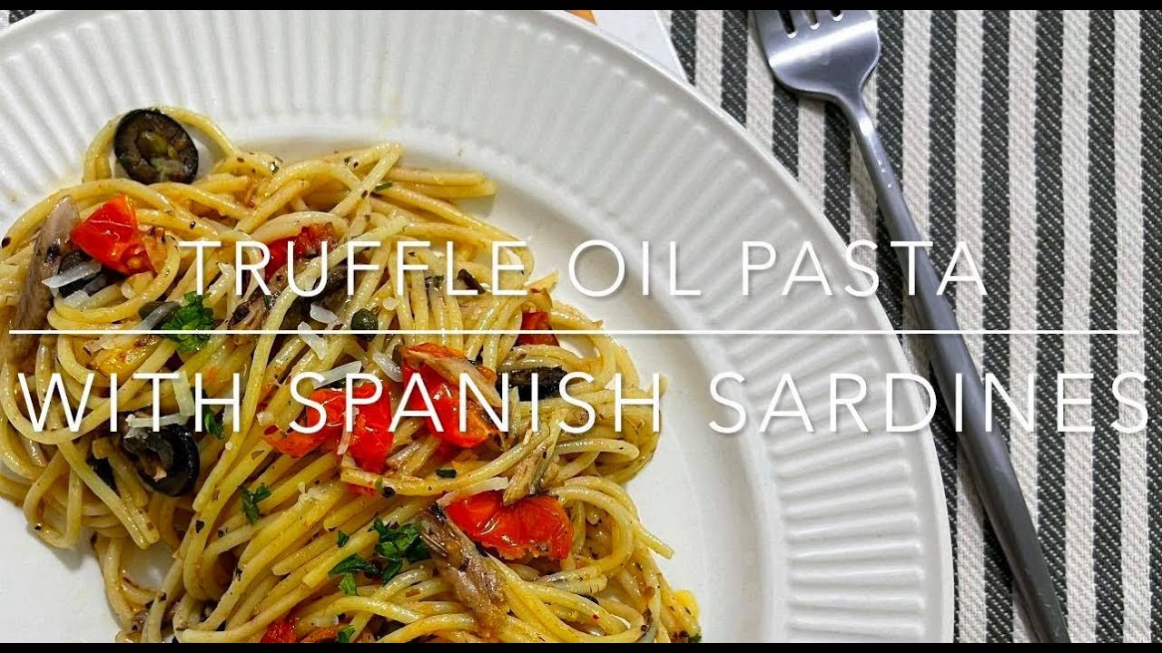 Truffle Oil Pasta with Spanish Sardines #truffleoil #truffleoilpasta #foodporn trufflepasta