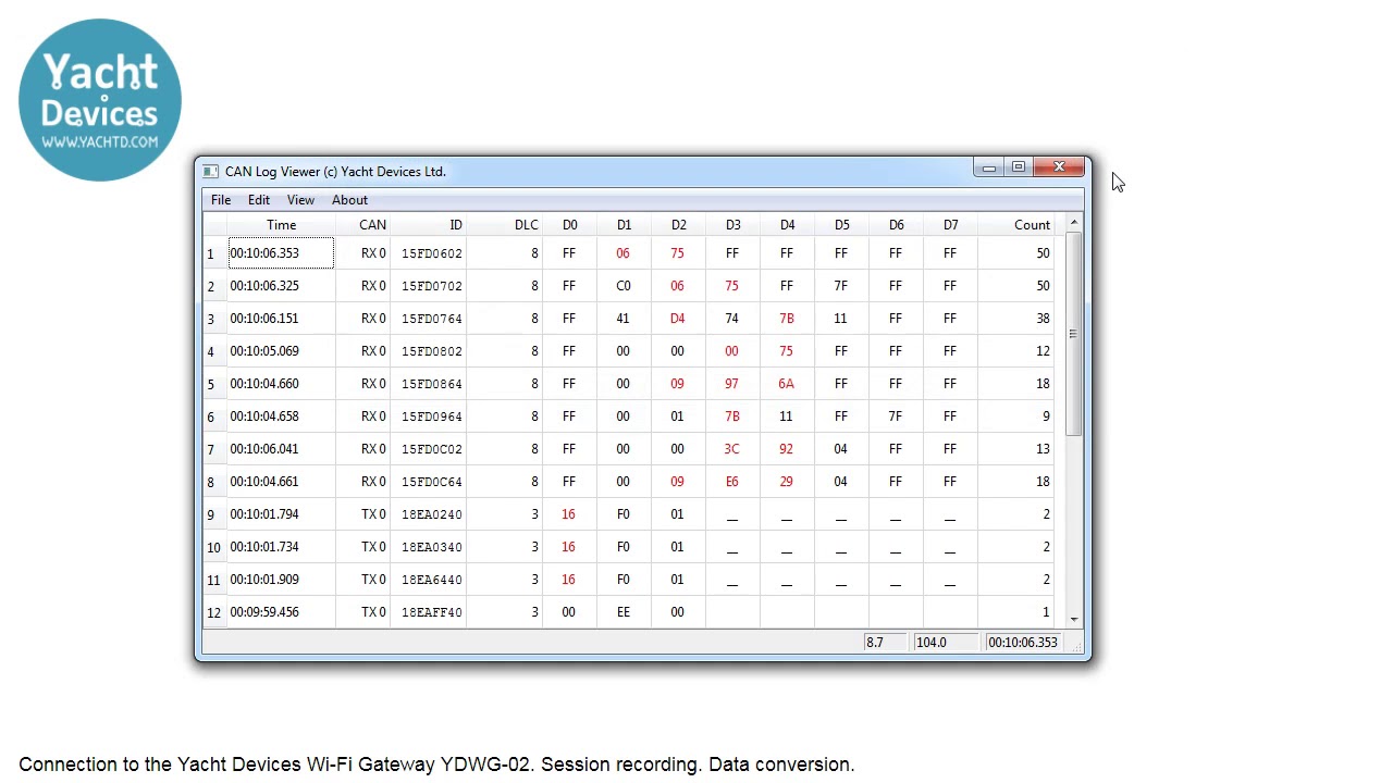 CAN Log Viewer: NMEA 2000 session recording and re-play