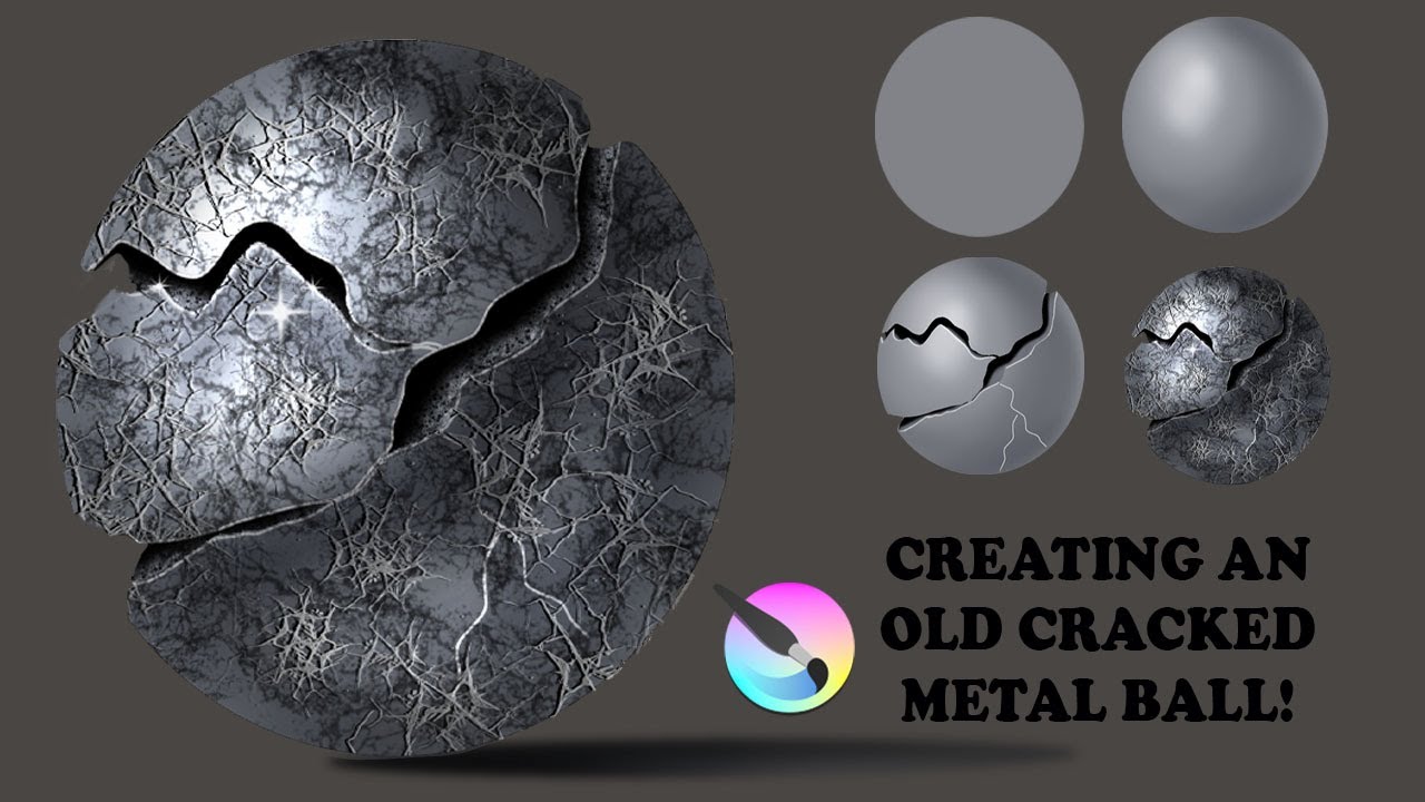 CREATING AN OLD CRACKED METAL BALL (STEP BY STEP COURSE ON HOW TO DIGITALLY RENDER METAL IN KRITA)