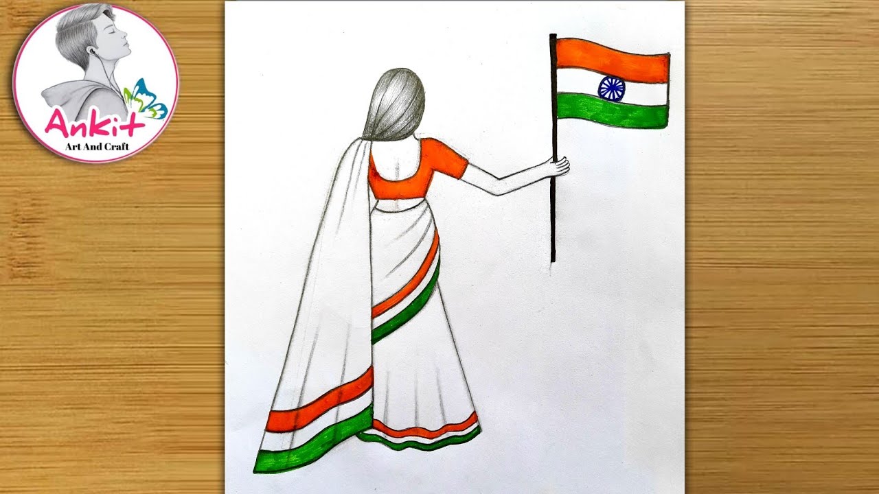 Republic Day Drawing Easy Steps / How to draw 26 January Drawing Easy Step/Traditional Girl Drawing