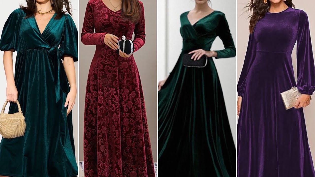 Latest Velvet Dress Designs 2024|Plain Velvet Maxi  Dress Designs|Velvet Frock designs