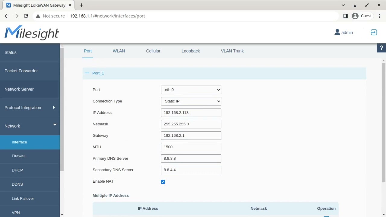 UG67 up and running #1:  Network Interface