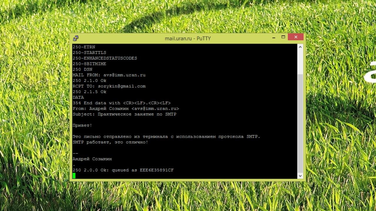 SMTP в текстовом режиме | Практика по курсу 