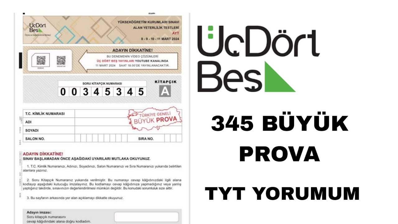 345 BÜYÜK PROVA TYT TÜRKİYE GENELİ DENEME YORUMUM #345 #tyt 
