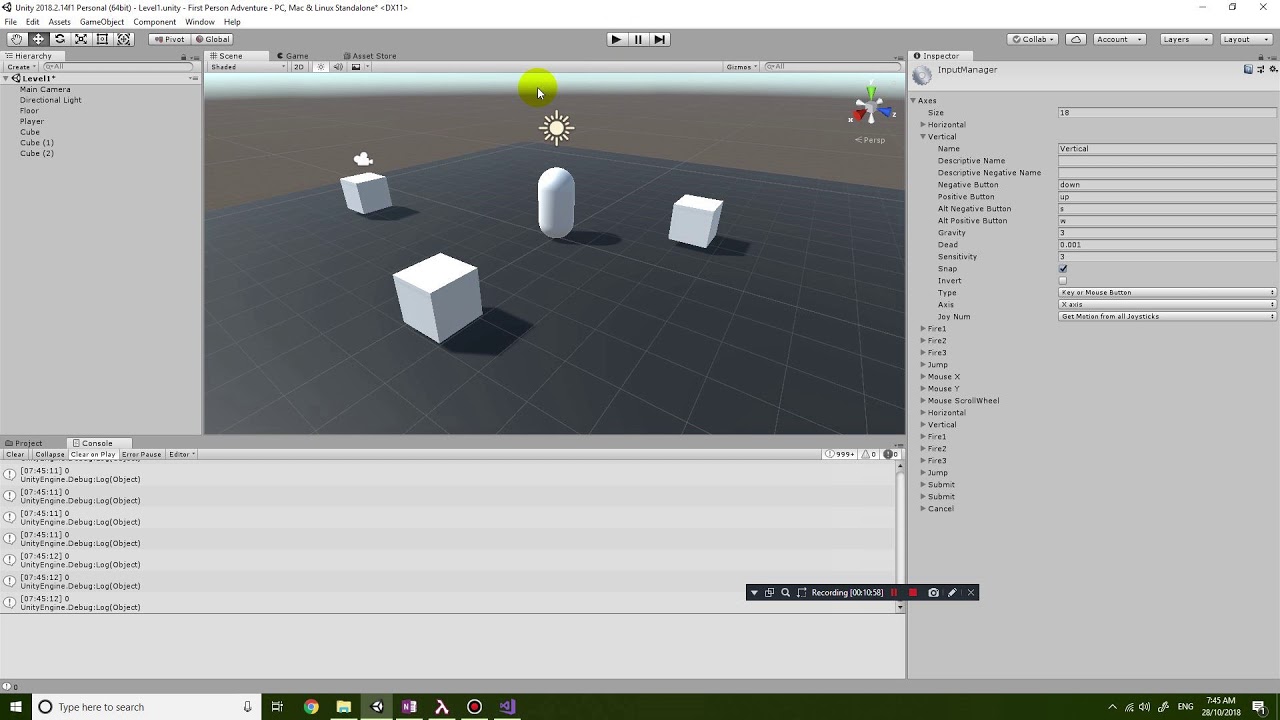Unity 2018.2 First Person Adventure Game Tutorial 2 - Player movement with Character Controller