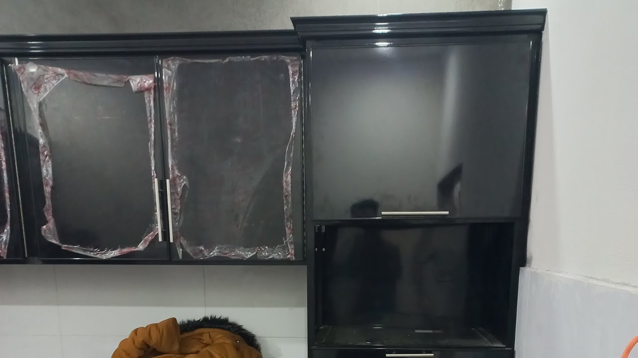 Frameless aluminium kitchen cabinets black colour check this video 