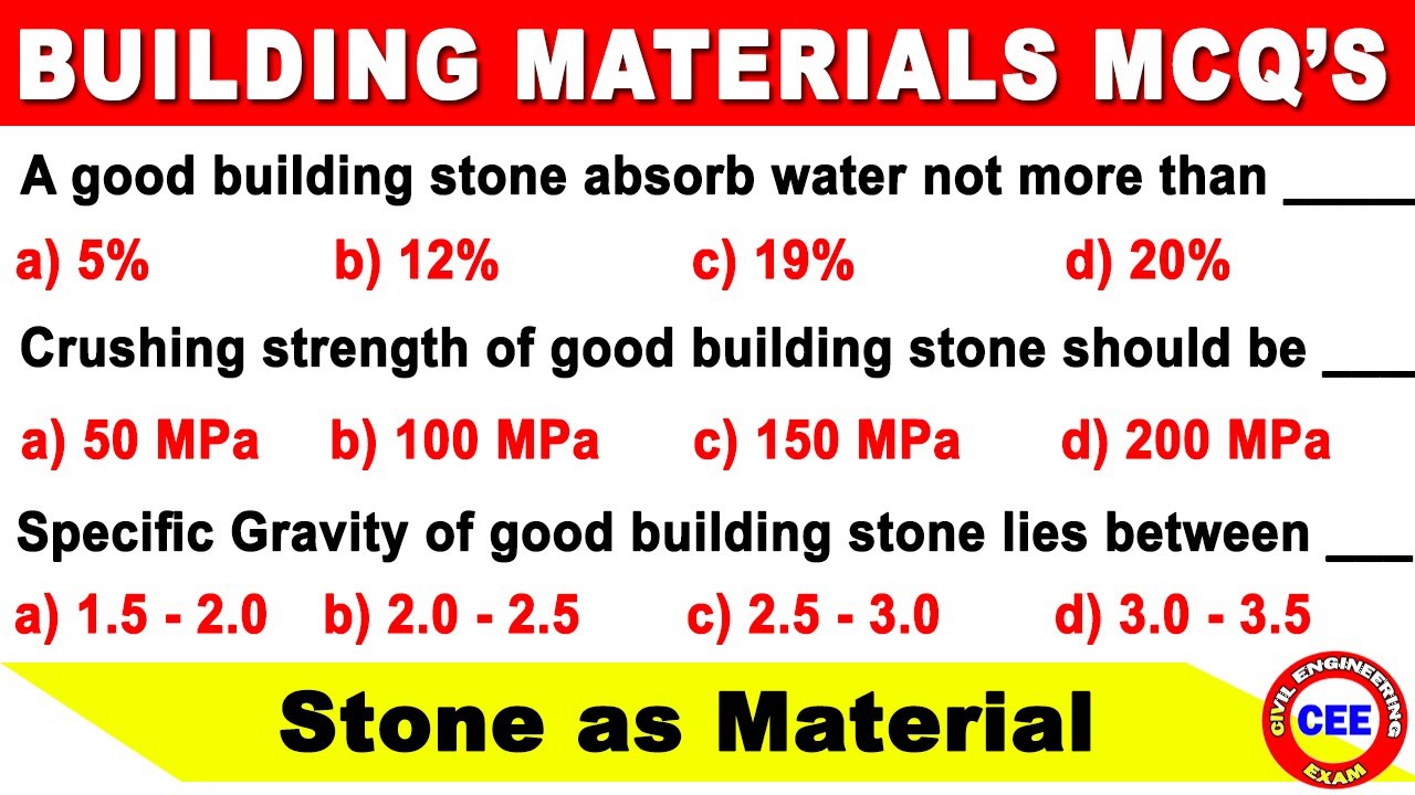 Construction material mcq | MCQ on construction materials | Building material mcq | GATE | SSC-JE
