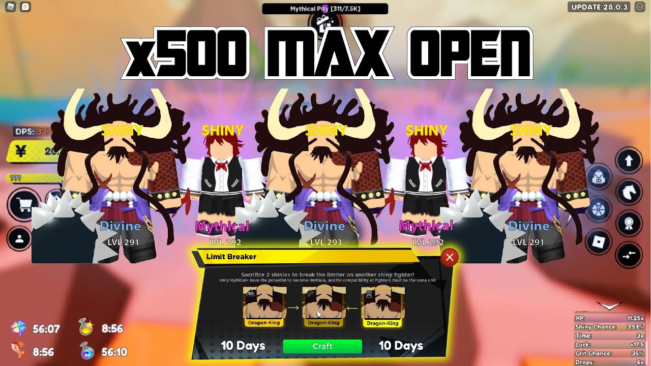 100Q Multi-Token x500 Max Open Try Get Full Team Limitless KAIDO (DAY1)!! Anime Fighters Simulator
