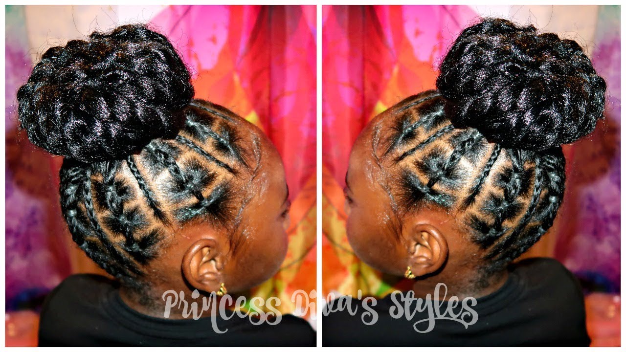 Railroad Tracks, Braids into Crochet Bun | Children's Natural Hair Care